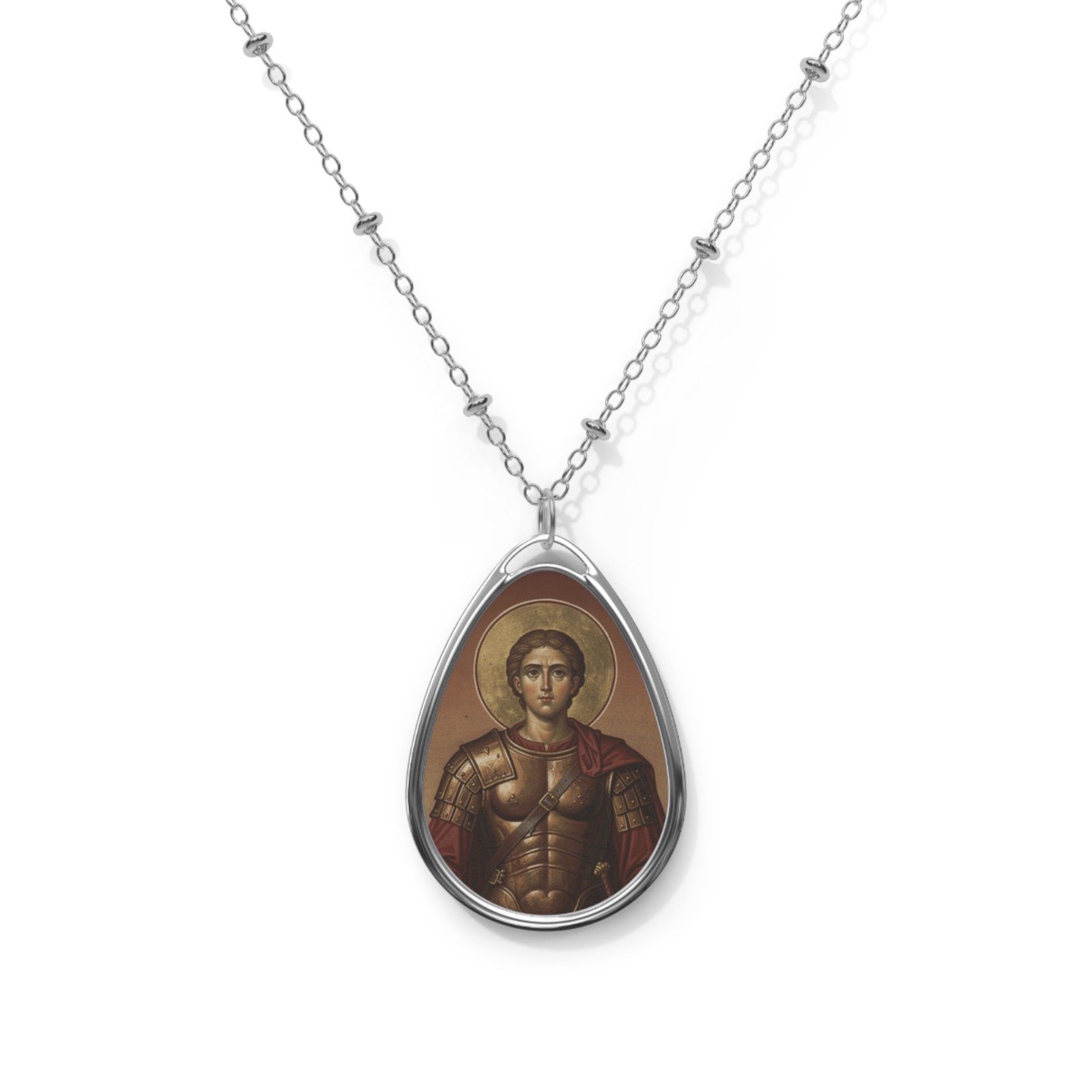 Saint Expeditus, Oval Pendant Necklace, Christian Gift