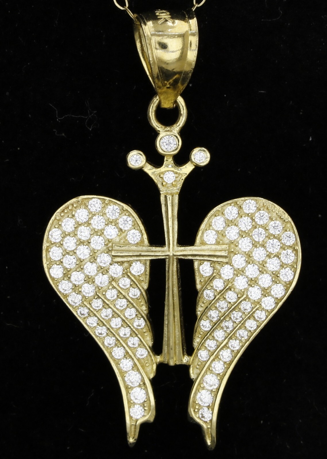 10K Y/G 3.14gr Pendant “Cross Angel Wings” CZ / 3.5×2.0sm/ 1.2×0.75inch #1409