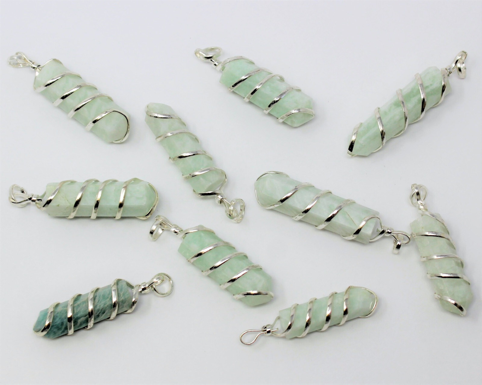 Amazonite Spiral Wire Wrapped Point Pendant / Necklace