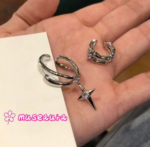 Silver Four-Pointed Star Ear Cuff, No Piercing Versatile Ear Jewelry