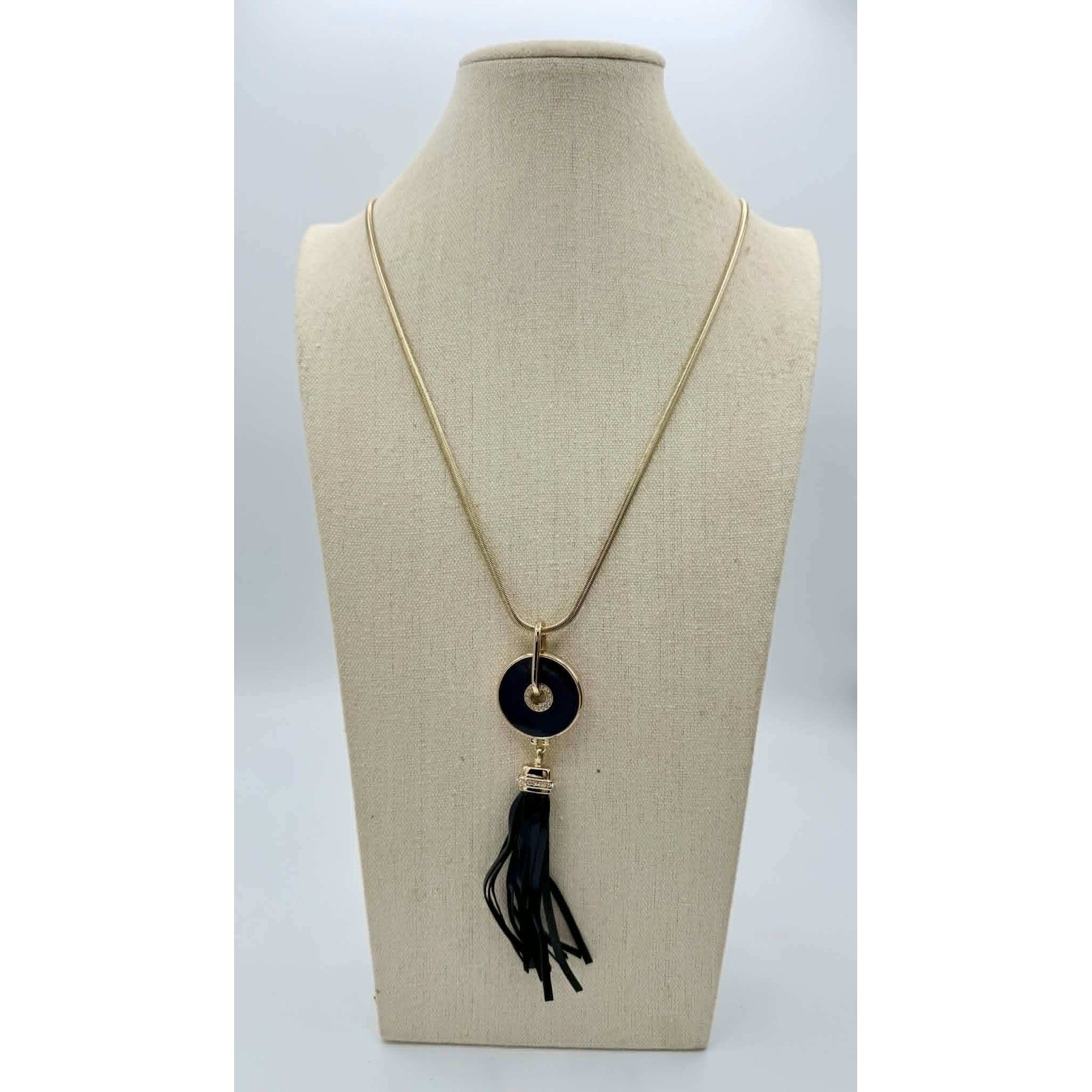 White House Black Market Gold Black Tassel Long Pendant Necklace NWT 30in + 3in