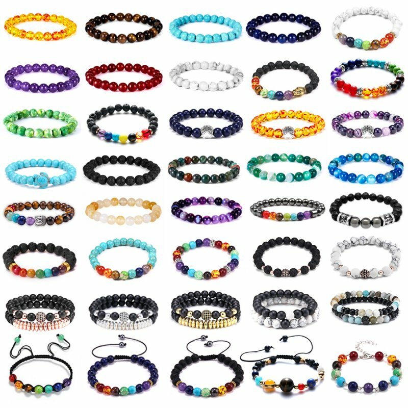 7 Chakra Healing Beaded Bracelets Lava Rock Bangle Natural Stone Agate Jewelry