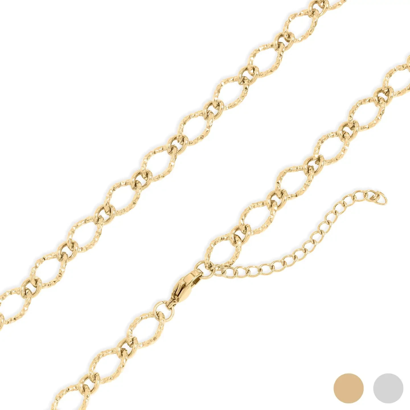 18K Gold Pvd Stainless Steel Hammered Oval Chain Necklace 16+2″