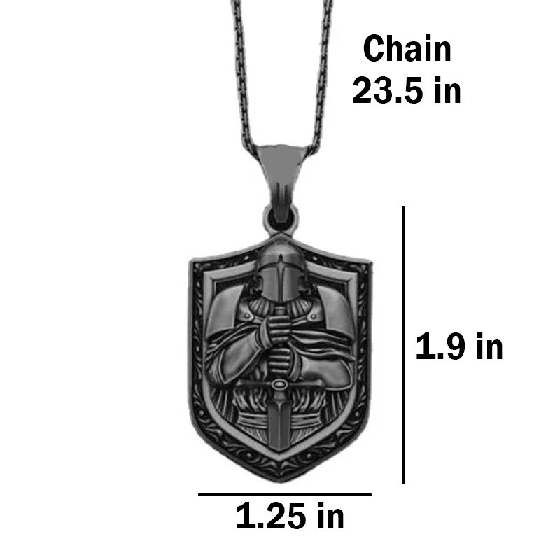 Knight Shield Necklace Crusader Warrior Jewelry Vintage Silvery Pendant Amulet