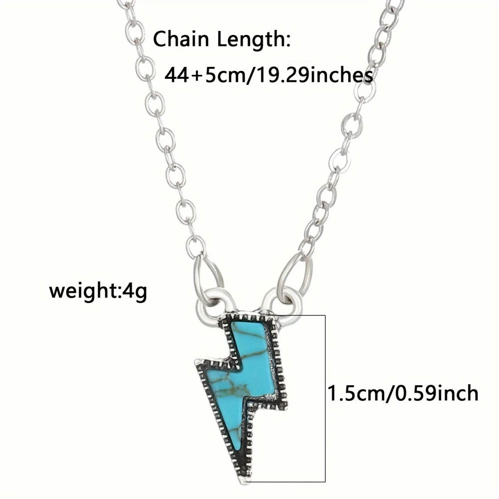 Turquoise Lightning Bolt Pendant Necklace – 19″ Oval Link Chain, Silver Tone
