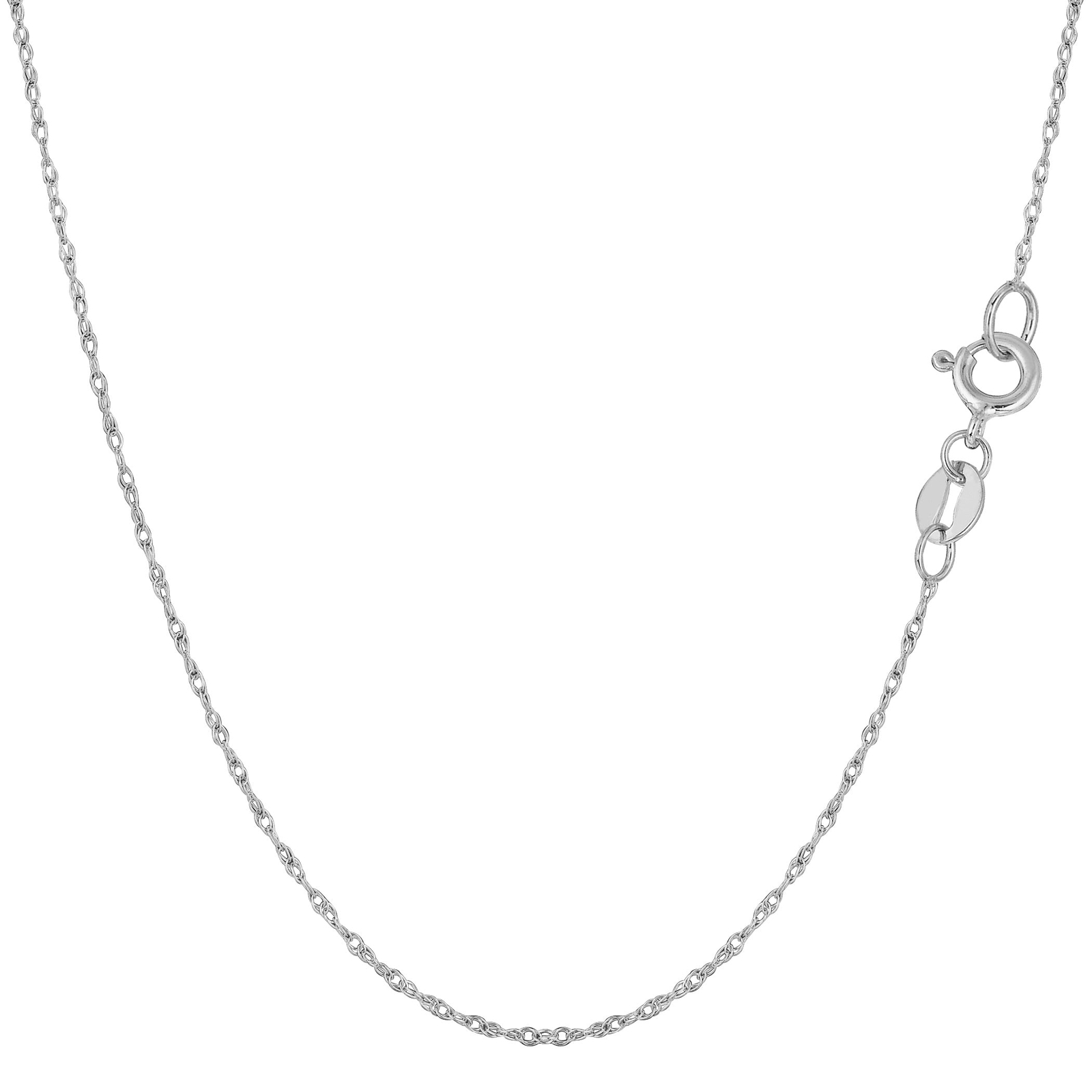 10k White Real Gold Rope Chain Necklace, 0.6mm, 16″