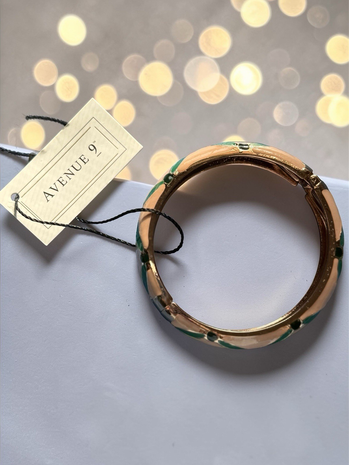Bangle Bracelet Hinged Pink & Green Gold-tone Brand Avenue 9 NWT