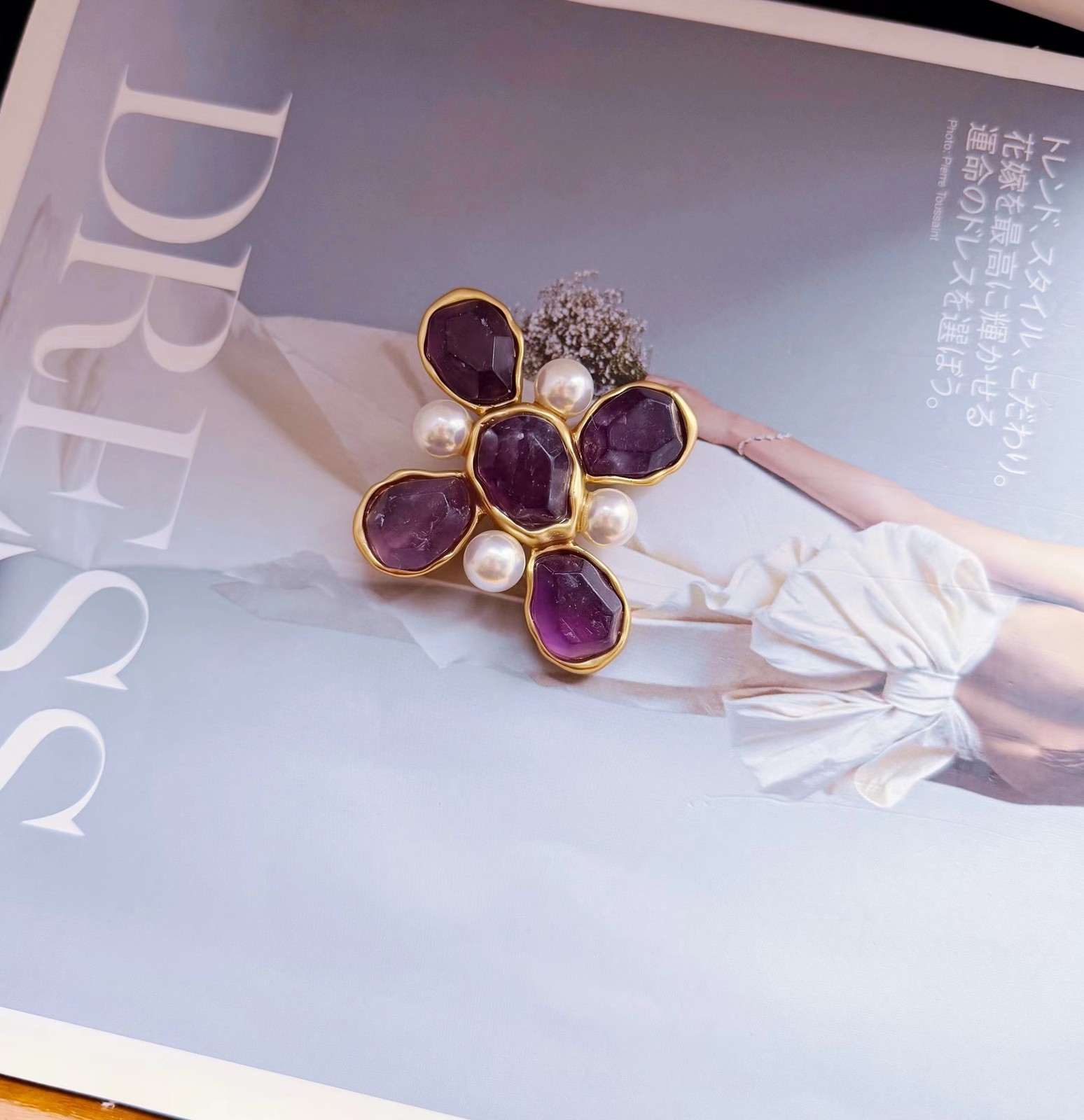 GOOSENS Purple natural stone retro literary brooch accessories Brooch