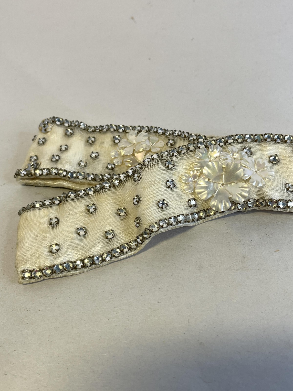 Ivory Satin Beaded Rhinestone Floral Belt Womens Snap Closure Formal Dress Sash