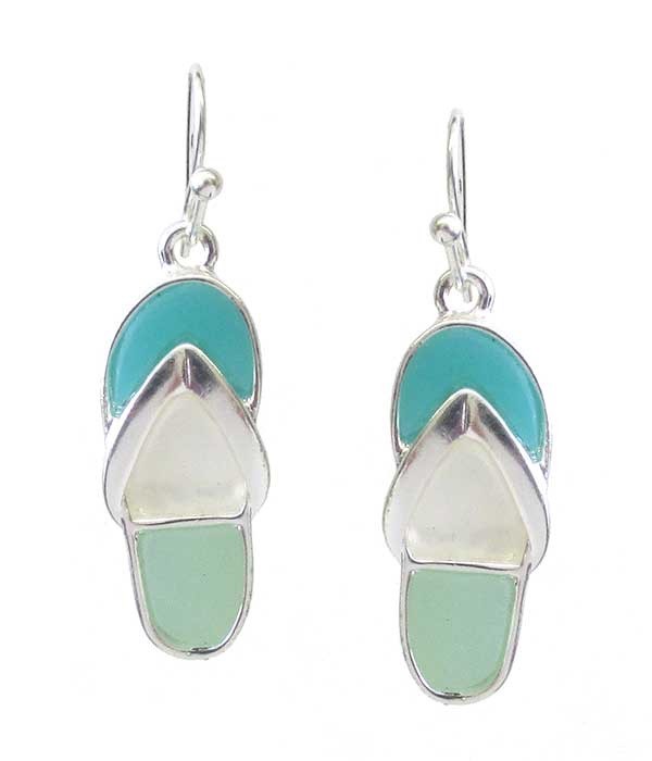 Flip Flop Sandal Dangle Sea Glass And Resin Earrings Women’s Bright Beautiful