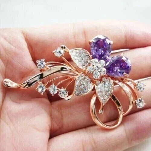 3.59 Ct Pear Cut Simulated Amethyst Stunning Brooch Pin 14k Yellow Gold Plated
