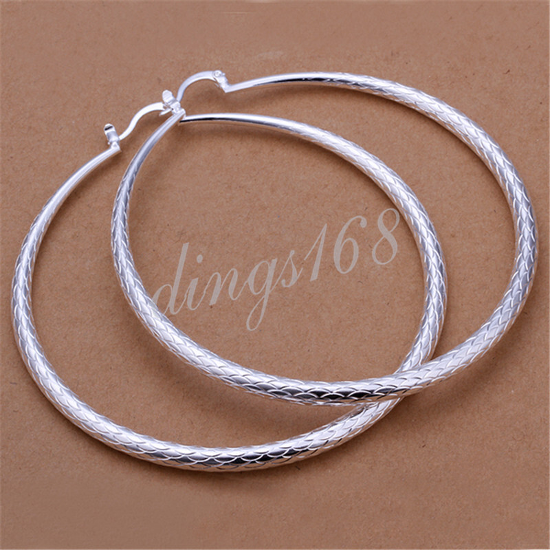 Women’s 18K White Gold Filled FishScale 2.75″ X-Large Light Weight Hoop Earrings