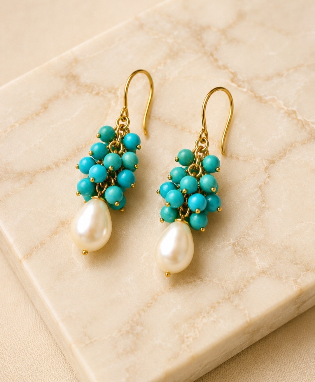 Turquoise & Freshwater Pearl Earrings14k Gold Filled | Handmade Earrings