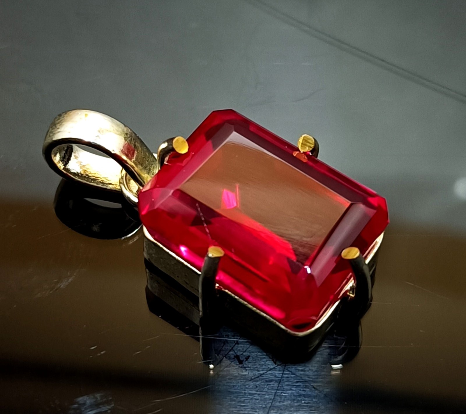 Natural Certified Red Ruby 45.20 Ct Emerald Cut Loose Gemstone Silver Pendant