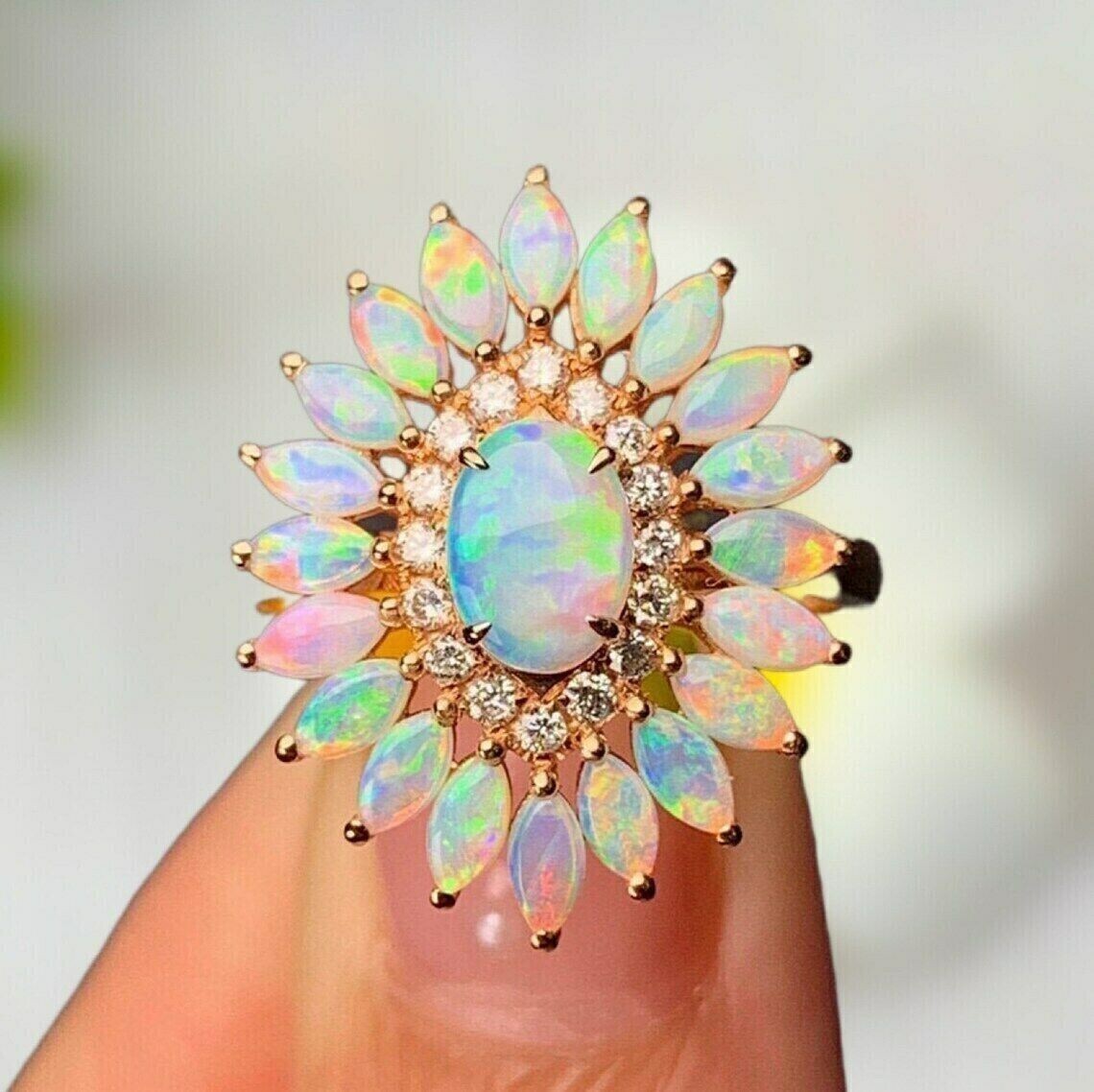 14k Yellow Gold Plated Silver 3Ct Marquise Cut Simulated Fire Opal Women’s Ring