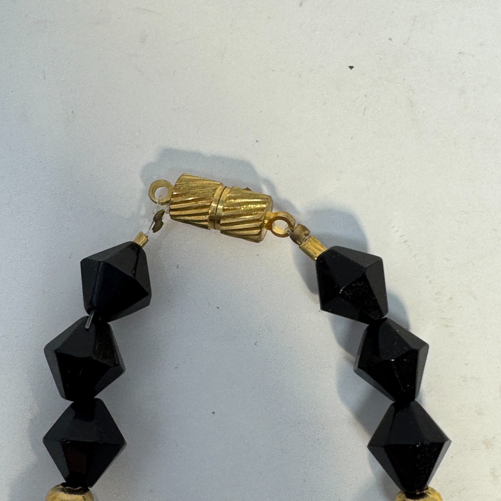Vintage 60s Black Bicone Bead Necklace Ivory White Carved Resin Rose Pendant Set