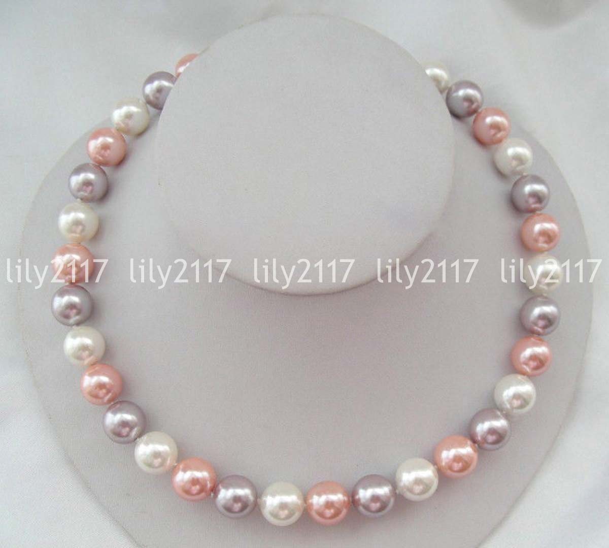 beauty 8/10/12/14mm white pink purple South Sea Shell Pearl beads Necklace 18″