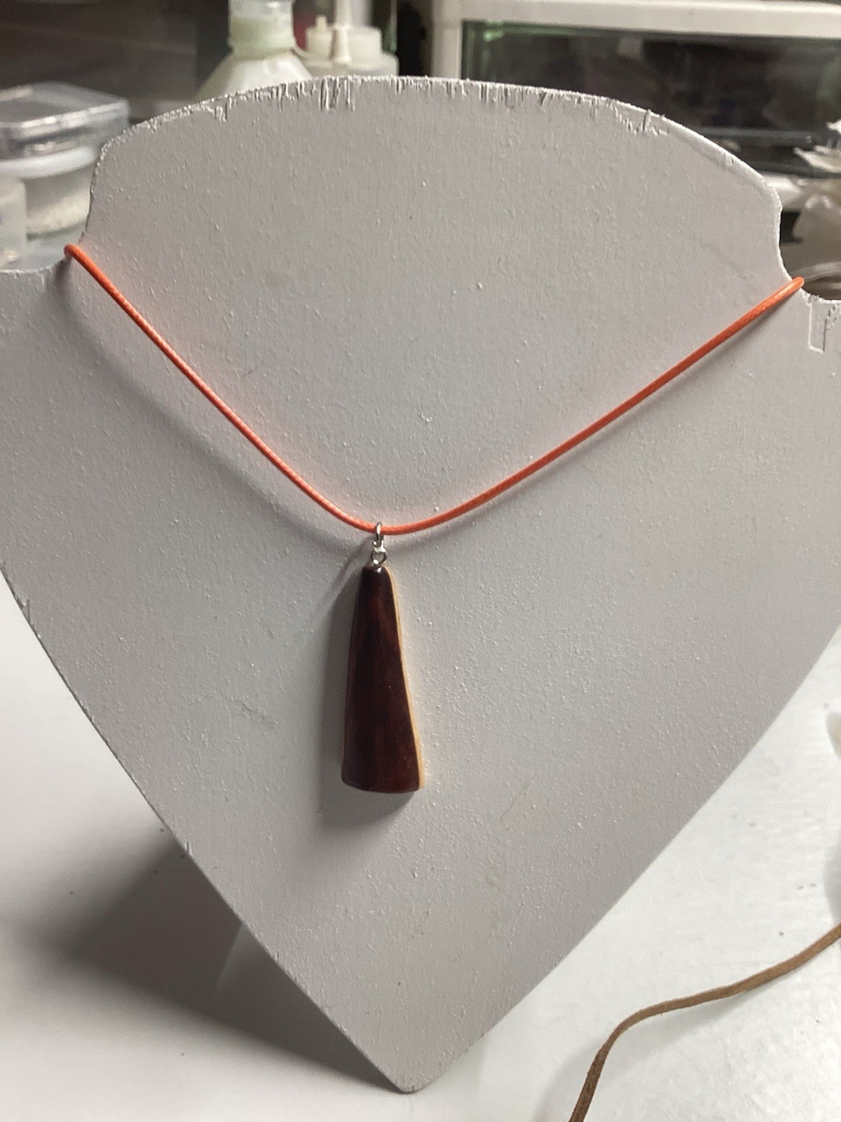 Orange Cord Necklace Pendant Two Tone Wooden Pendant Charm Handmade