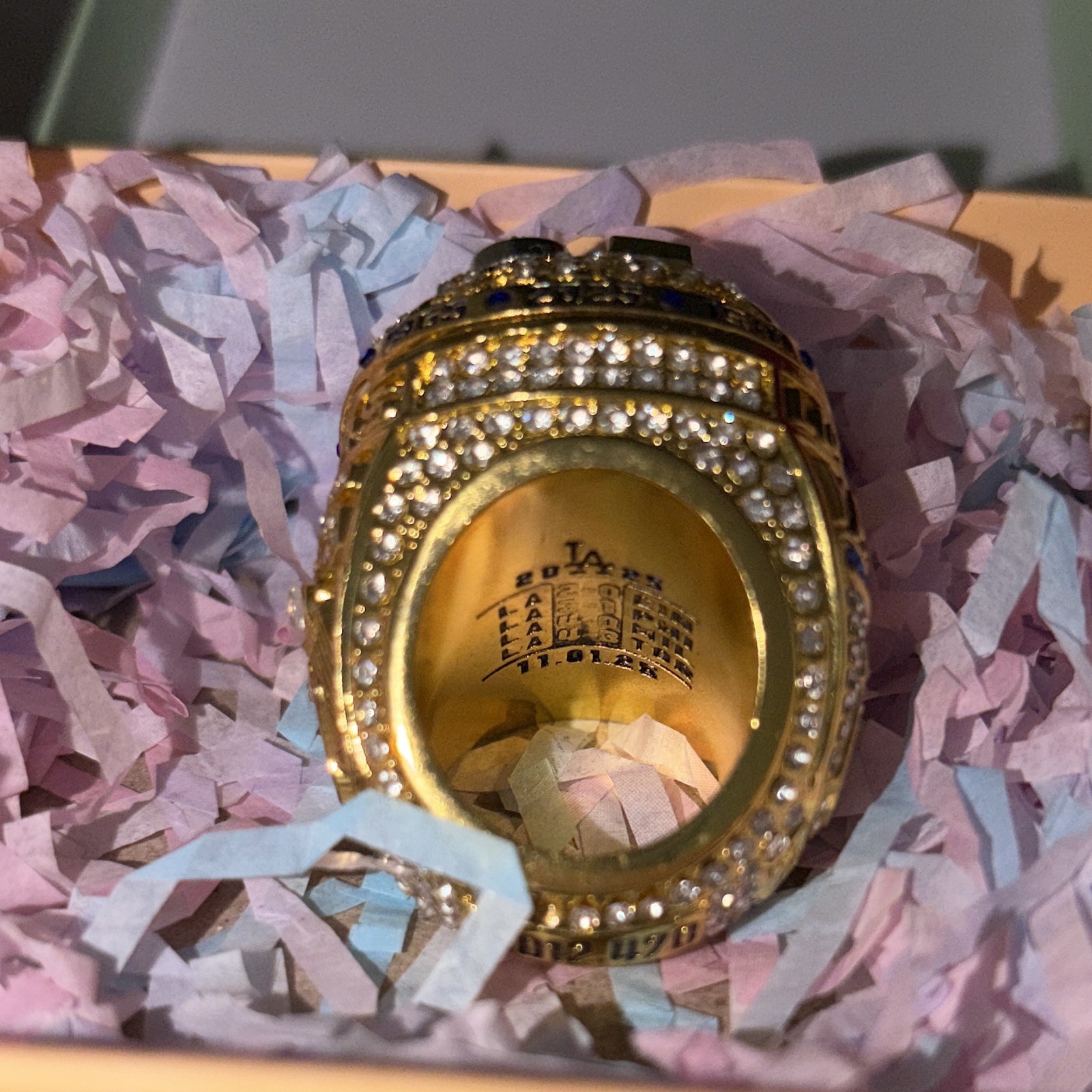 LA Dodgers Gold Tone Championship Statement Ring w/ Simulated Clear CZ Stones