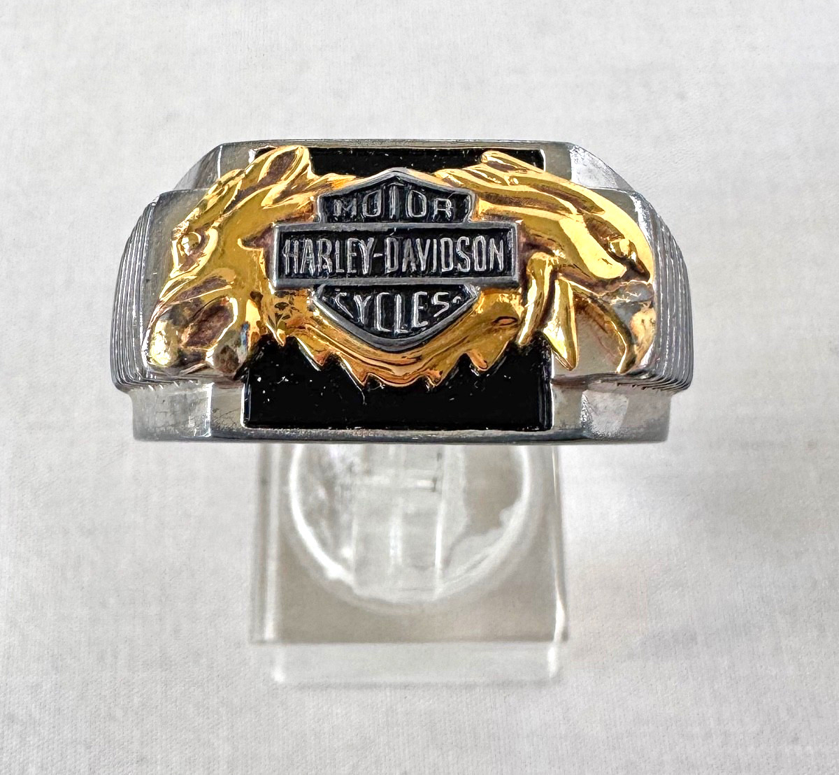 HARLEY DAVIDSON Sterling Silver Black Onyx Franklin Mint Ring Size 13.75;P446