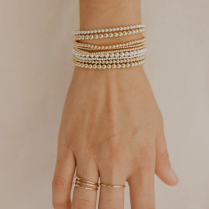 2 Pack Gold Filled Stretch Bead Bracelets Healing Everyday Stackable Jewelry