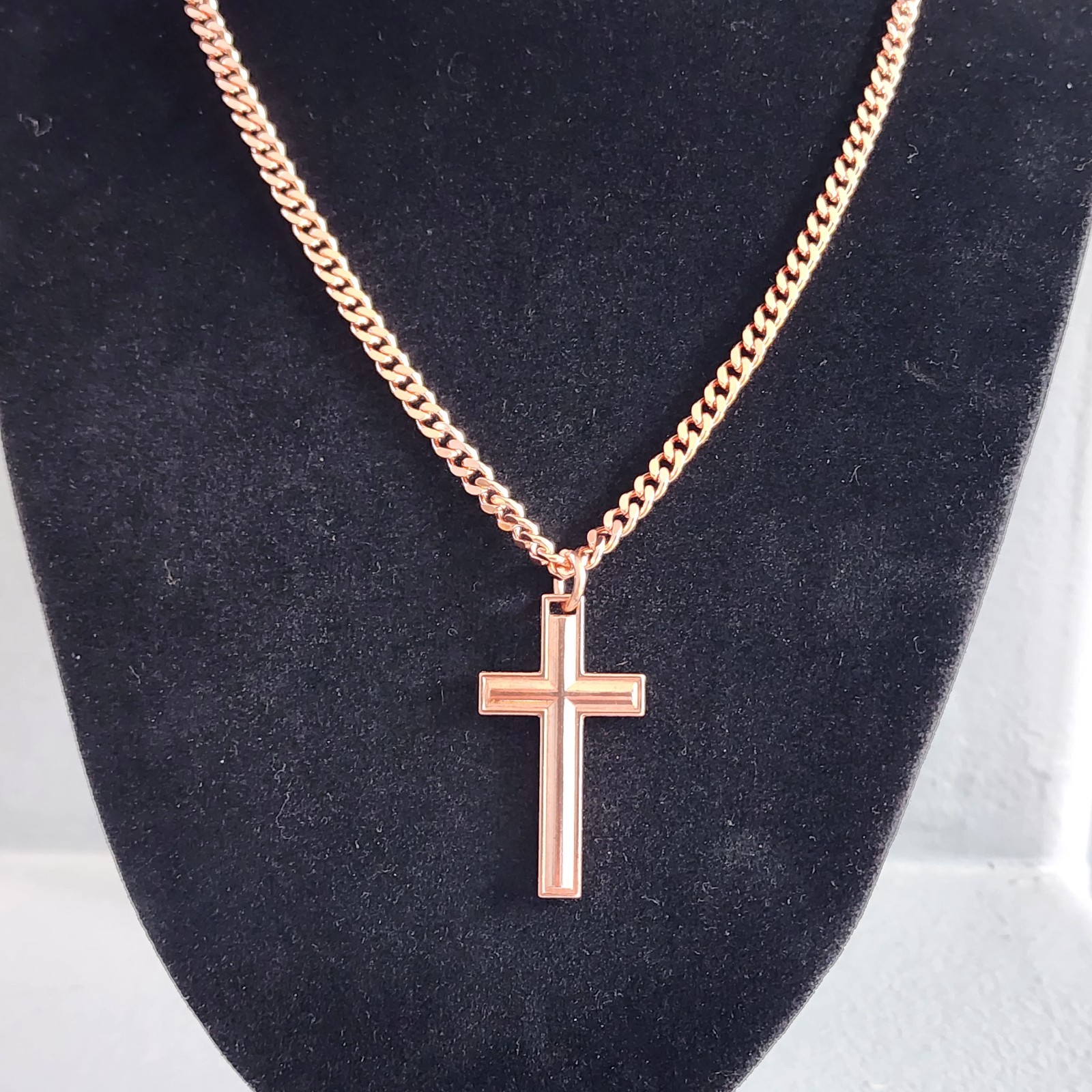 Pure Copper Cross Necklace Cuban Link 5mm, 20″ Chain, therapy Pendant