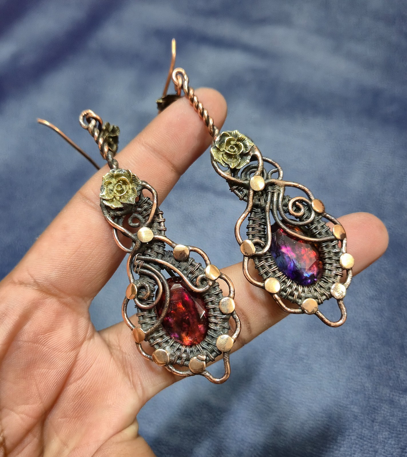 Ammolite Handmade Wire Wrapped Earring Gemstone Jewelry For Birthday Gift