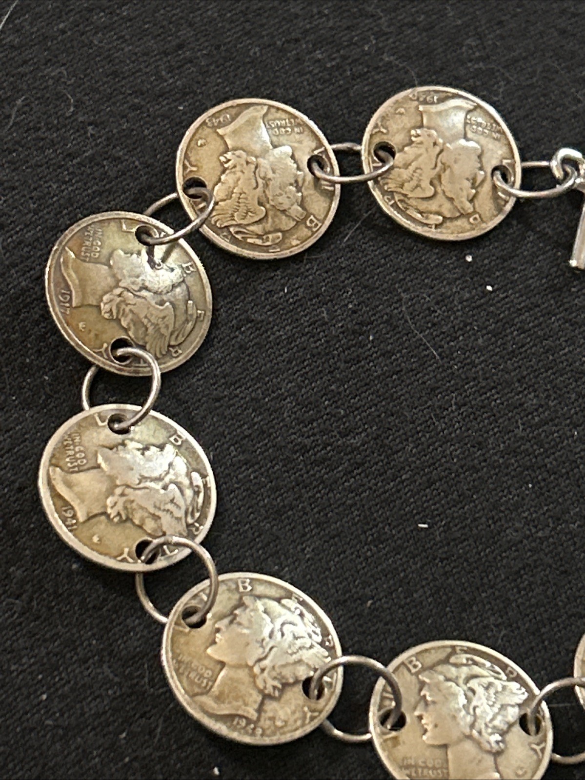 Repousse’ Mercury Dime Coin-Bracelet,.925, Toggle Clasp