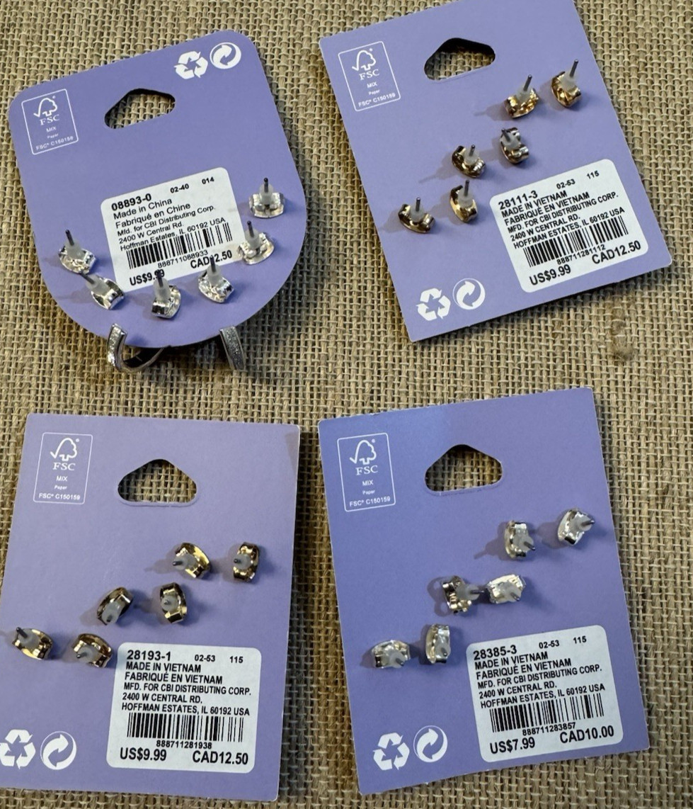 CLAIRES Sensitive Solutions Pierced Earring Cards Lot of 4 cards 12 pairs NWT #7