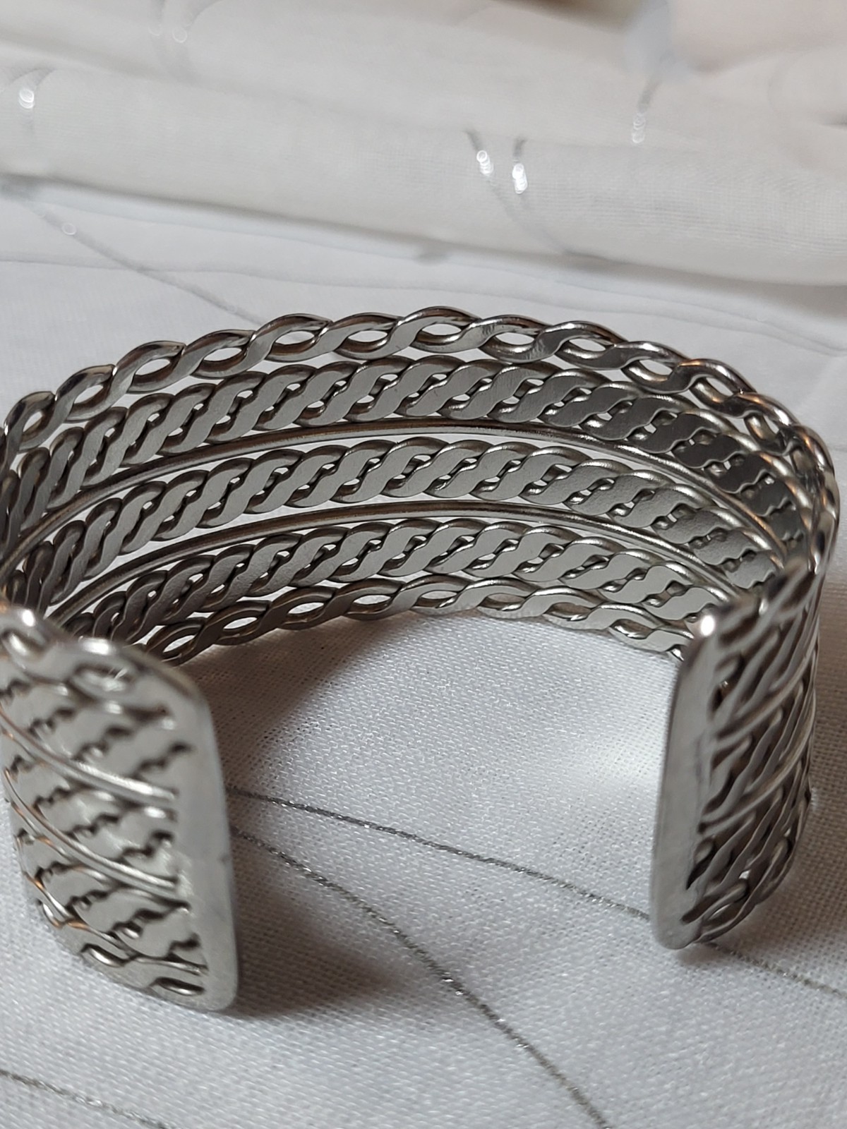 Silver Tone Chain Open Cuff Bangle Bracelet Women’s 7 inch Adjustable Jewelry