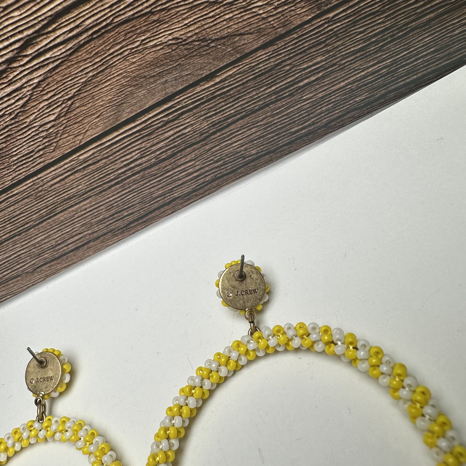 J. Crew Yellow & White Bead Beaded Statement Dangle Drop Pierced Earrings