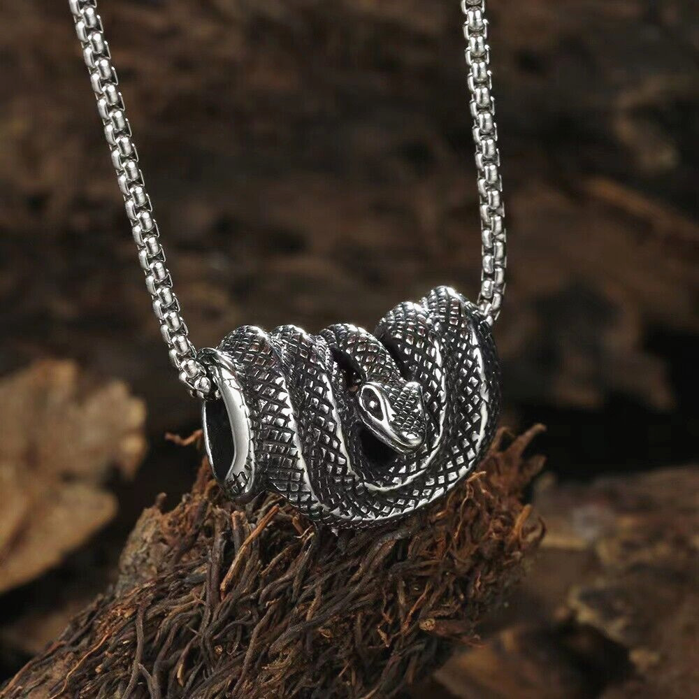 Silver Animal Snake Serpent Pendant Necklace Gothic Retro Jewelry Chain 24″ Gift