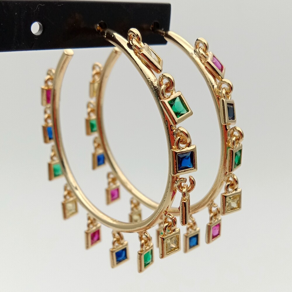 Circle Hoop earrings 40mmgold filled with rainbow cz charm Bohemia Bohe earring
