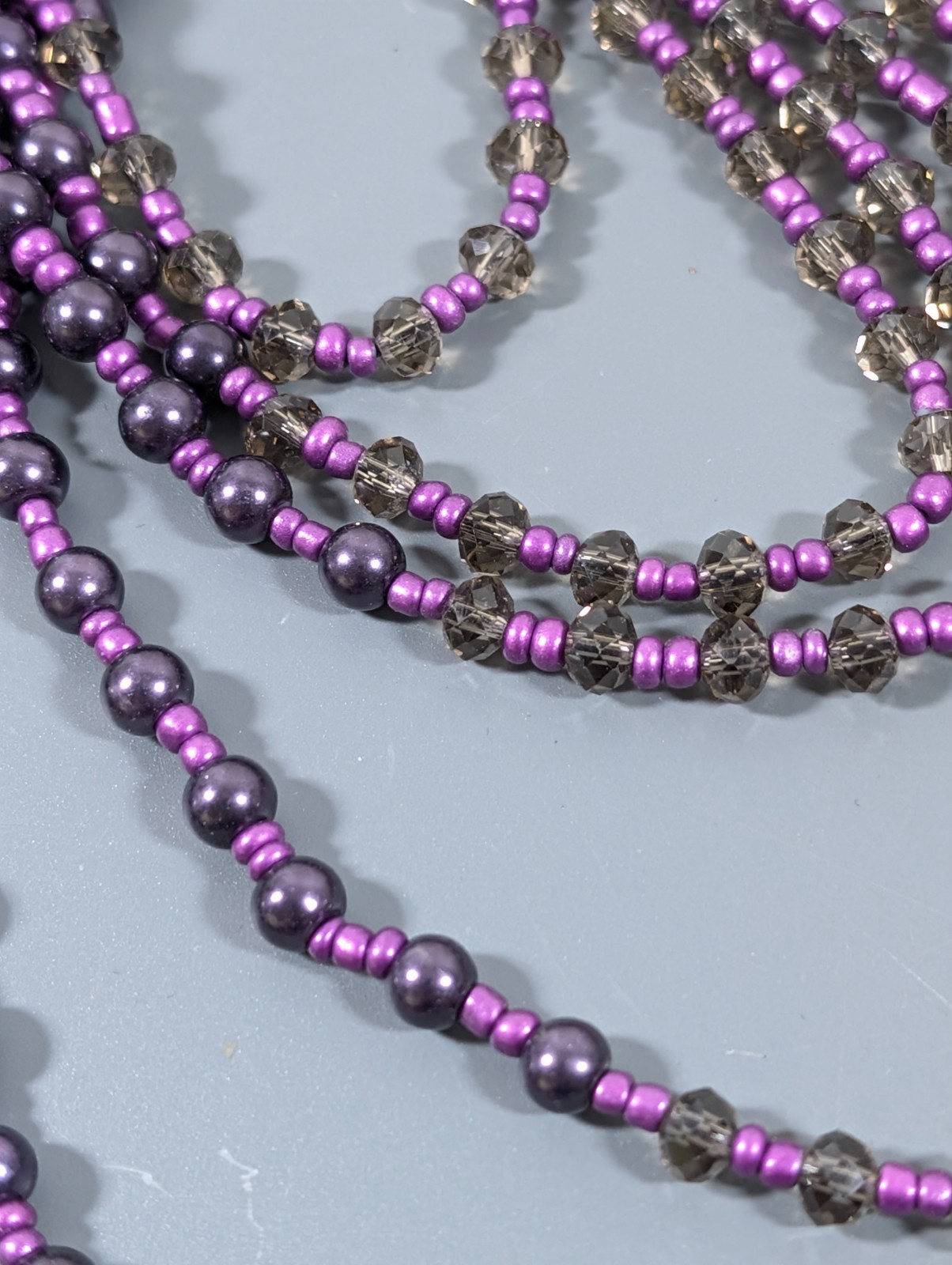 Lane Bryant Purple Faux Pearl Bead Layered Ribbon Necklace 35 in
