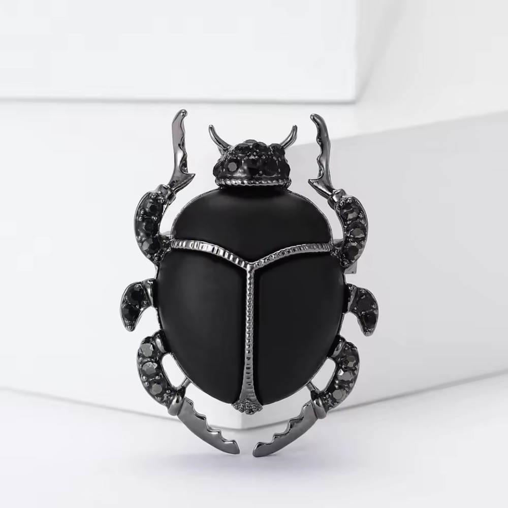 Retro Scarab Beetle Brooch Pin Black Rhinestone Bug Insect Summer Jewelry Gift