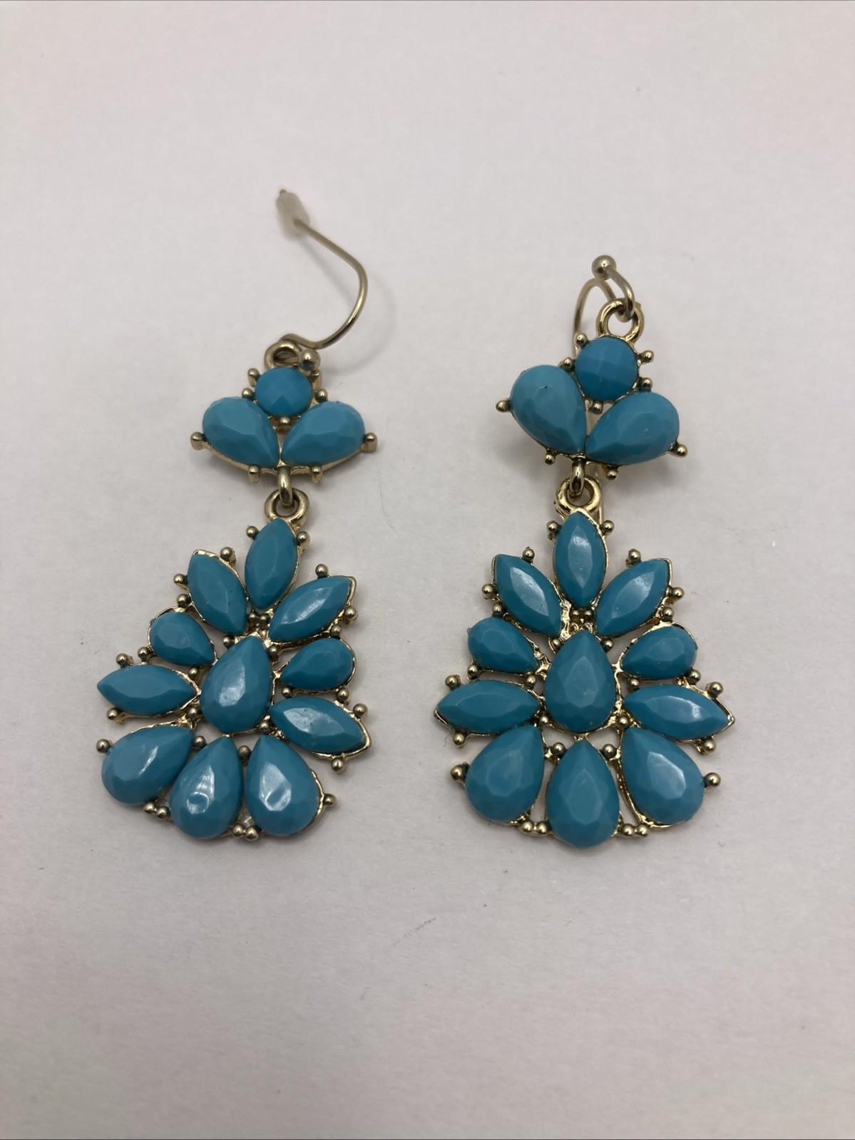 Turquoise Blue Beaded Dangle Pierced Earrings Gold Tone Boho Drop