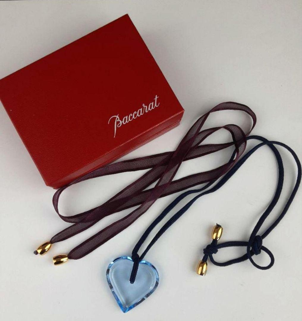 Baccarat Heart Motif Crystal Necklace Pandant Light Blue with Box Size 1.4in