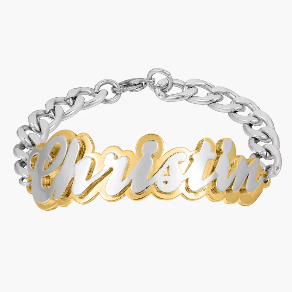 Customized Two Color Name Bracelet Double Plated Jewelry 5mm Cuban Chain Fashion