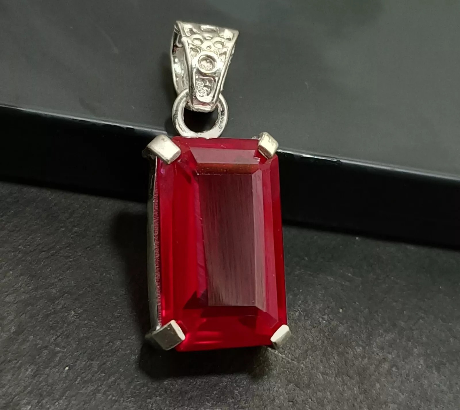 Red Ruby Emerald Cut 30.24 Ct 925 Solid Silver Burma Pendant Natural Gemstone