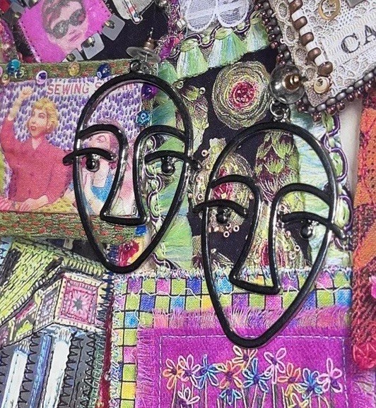 Abstract Silvertone Picasso Earring Dangles