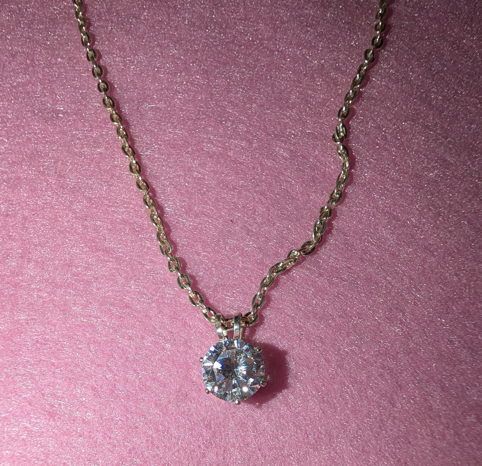 Silver Cable Chain Necklace Round White Simulated Cubic Zirconia Solitaire