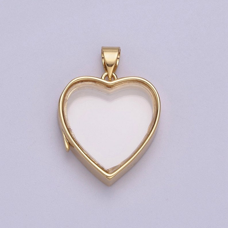 Dainty Double Sided Heart Shaped Glass Locket Pendant Case DIY Charm Component