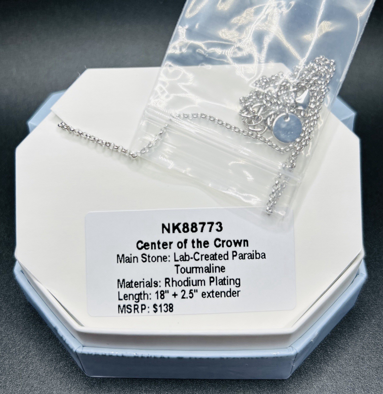 Bomb Party Necklace “Center of the Crown”LC Paraiba Tourmaline Rhodium Plating
