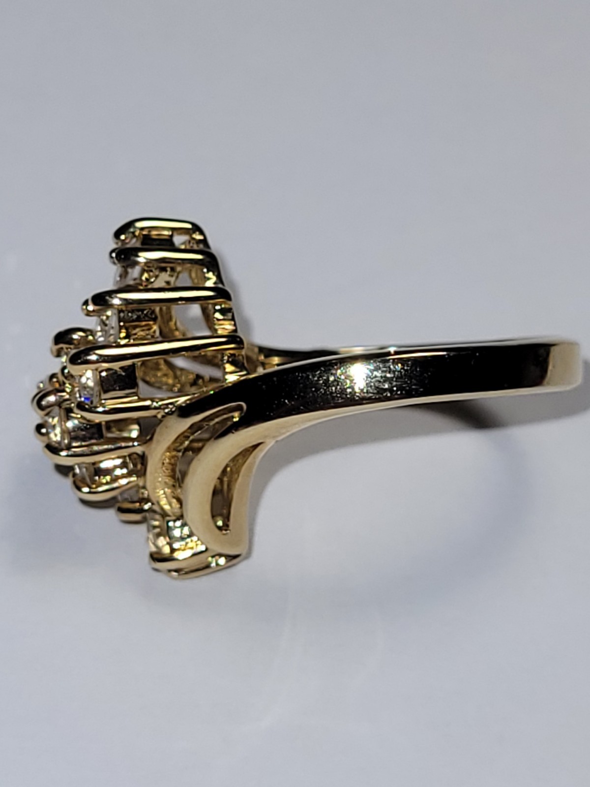 JQA 14K HGE Signed LIND Goldtone Cocktail Ring Clear CZ Crystal Statement Fashio
