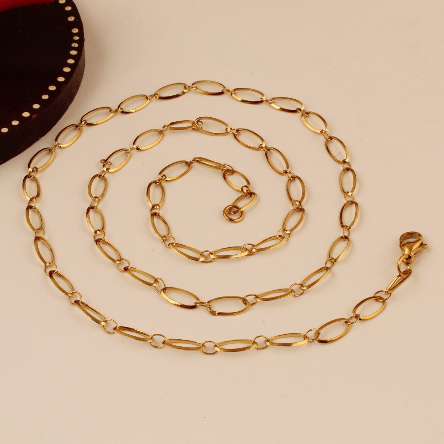 Gold Plated Oval Link Chain Necklace for Men & Women Designer Chain 22 Inch