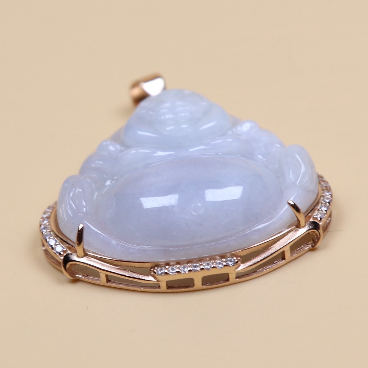 Certified Green jade jadeite Maitreya Buddha pendant 925 Silver inlay 38566a 佛公