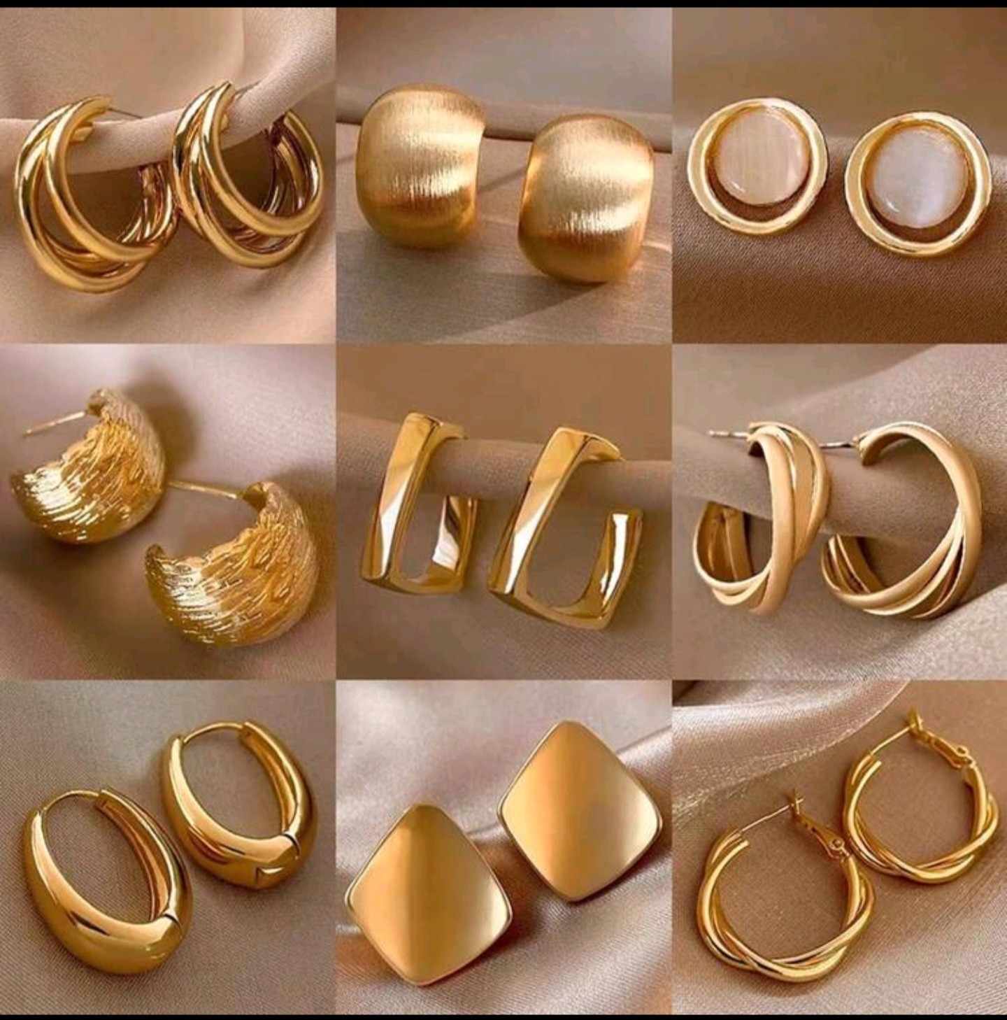 Gold Minimalist Hoops Trendy Earrings Lot 9Pairs Fashionable Studs Everyday Use