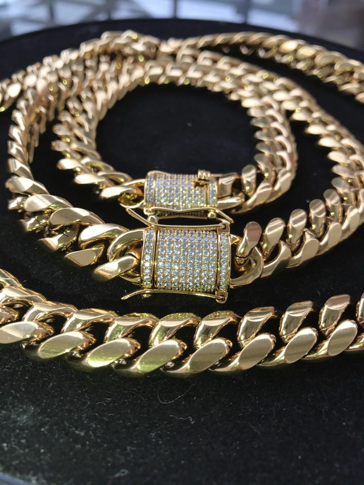 Mens Cuban Miami Link Bracelet & Chain Set 18k Gold Plated 12mm Stainless Steel