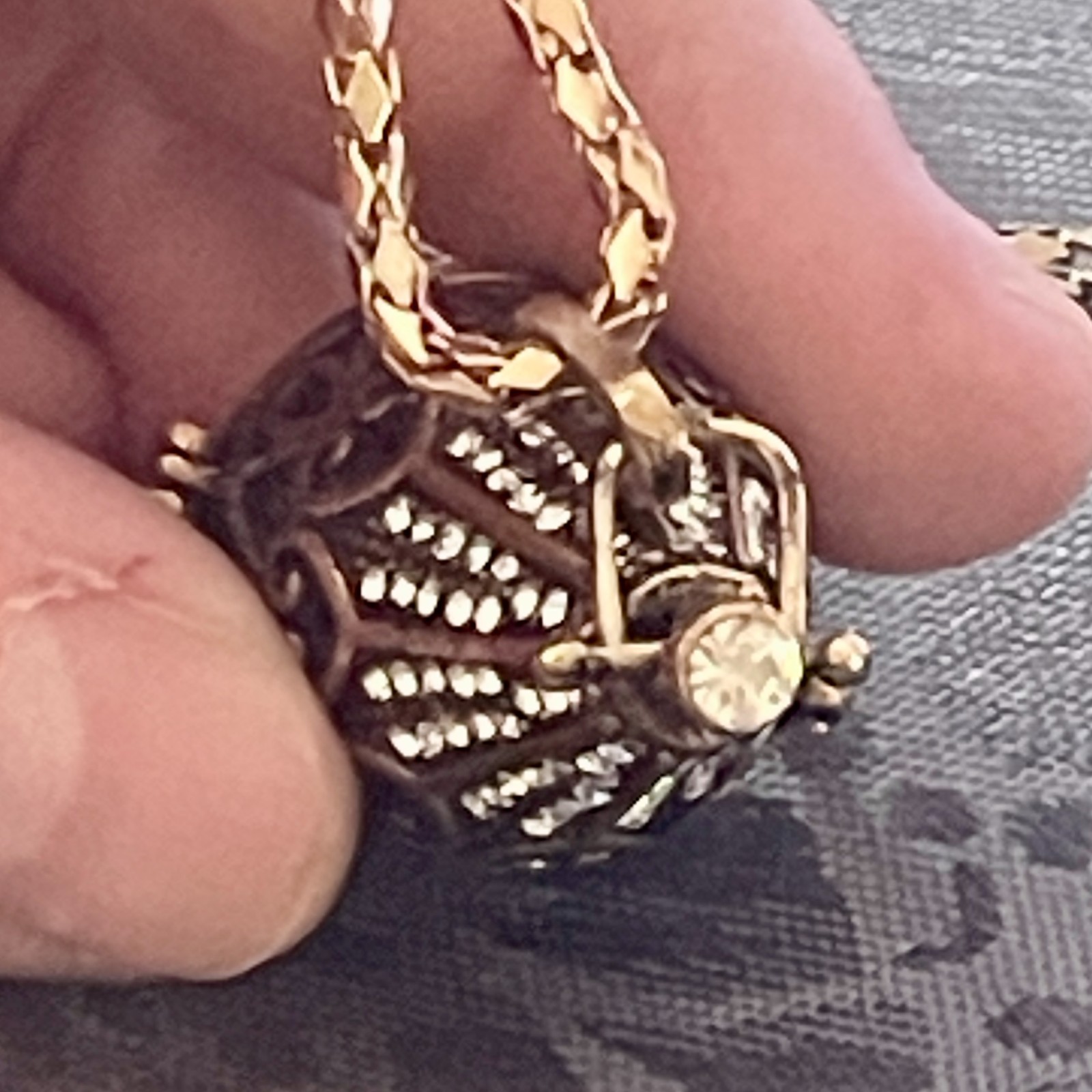 Bottle Locket Necklace Scent Diffuser, Antique Finish, Rhinestones 1⅛ x 2 beawen