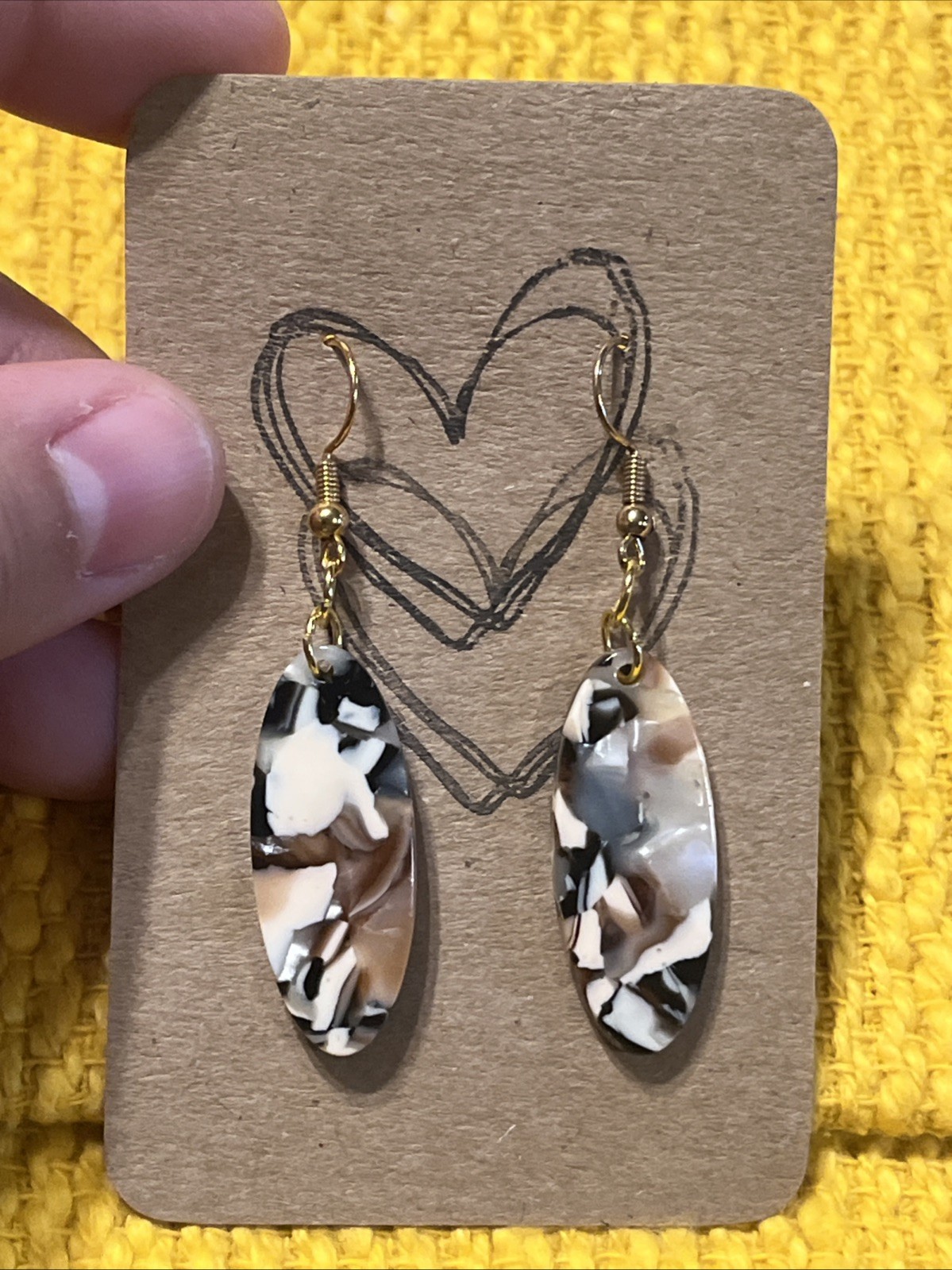 Brown, Cream, Black Oval Earrings NEW